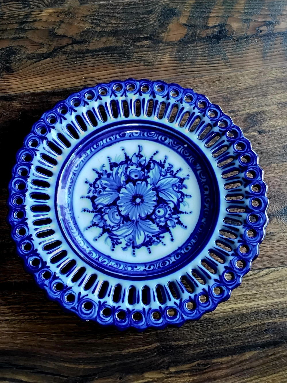 Lg. Alcobaca Portugal Floral Pottery Platter Wall Hanging. Signed & Numbered